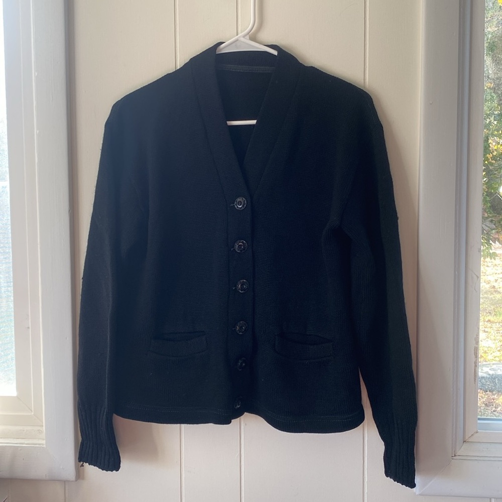 Vintage 1930s 1940s Black Wool Cardigan M - Picture 5 of 13